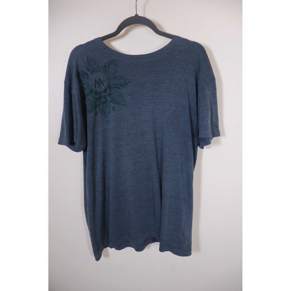 Affliction Graphic T Shirt Large Blue Skull Wings Cross Live Fast